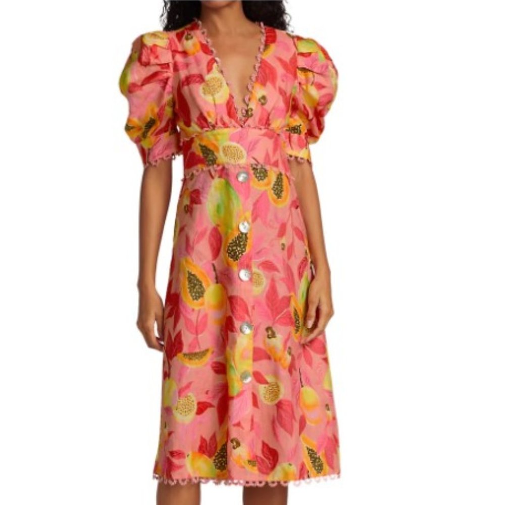 FARM Rio Pink and Yellow Floral Midi Dress